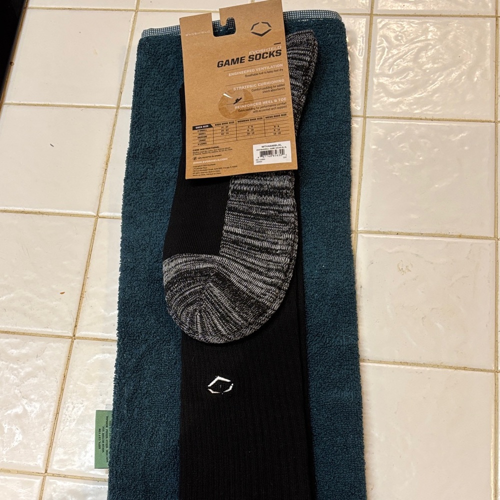 NWT Evoshield Game Socks Black and Gray Baseball Athletic Socks